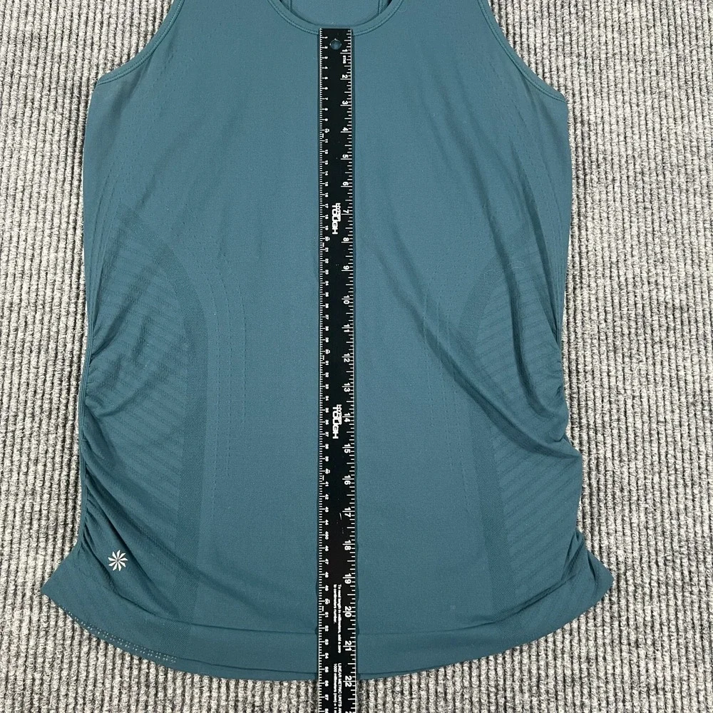 Athleta Womens Shirt Medium Green Sleeveless Activewear Tank Top Scrunch Sides